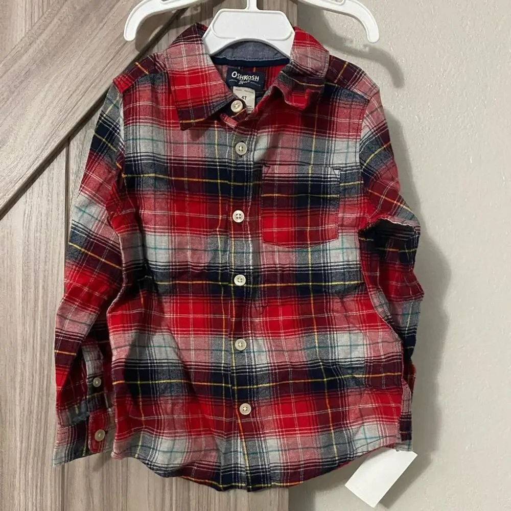 NWT Oshkosh plaid button down 4T
